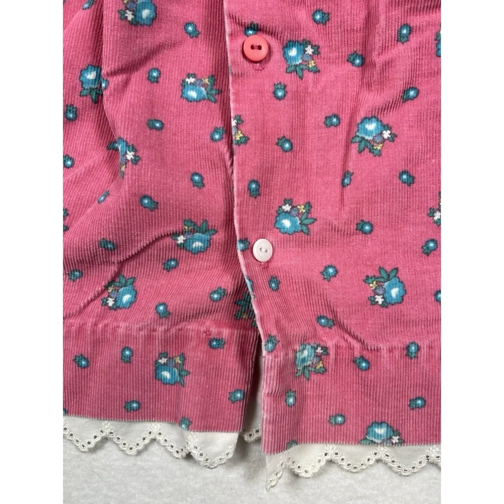 Vintage Oshkosh B'Gosh Size‎ 5 Pink Floral Corduroy Dress Eyelet Lace Trim